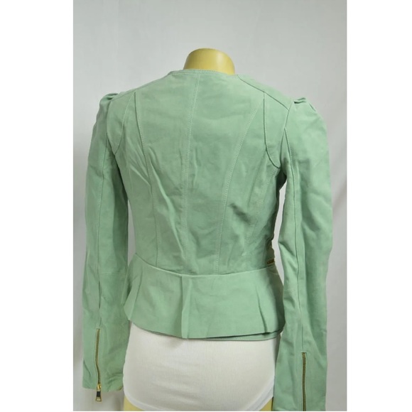 Bebe Jacket Coat Zip Up Peplum Beige - 229450 - Suede Light Mint Green- Size S/P - Picture 4 of 7